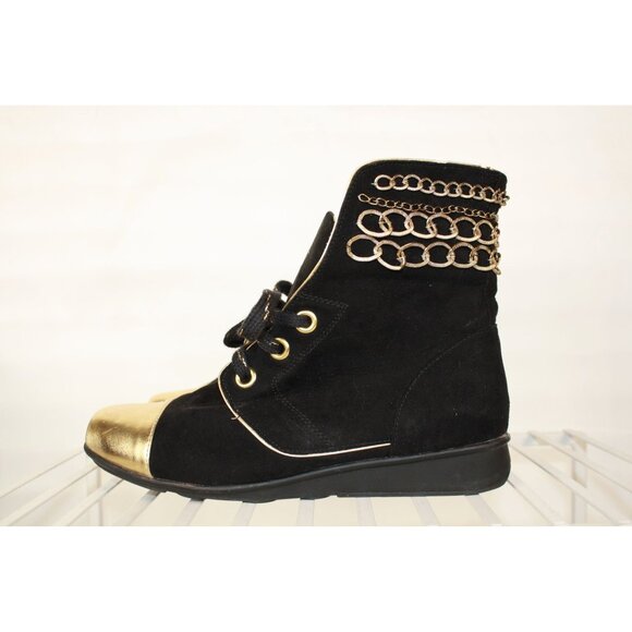 Joan Boyce Women's size 6.5 Metallic Black Ankle Boots with Metal Embellishments - Picture 6 of 10